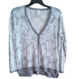 Chico's Modern Lace Lightweight Metallic Gray Cardigan Size 2 (US Size L or 12)